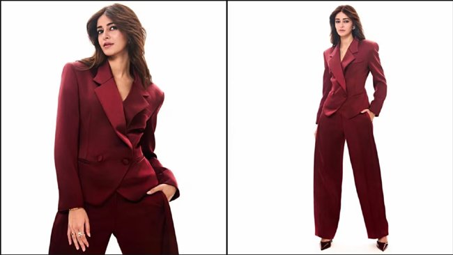 Ananya Panday rocks ‘colour of the season’ in cherry red pantsuit that screams festive cheer