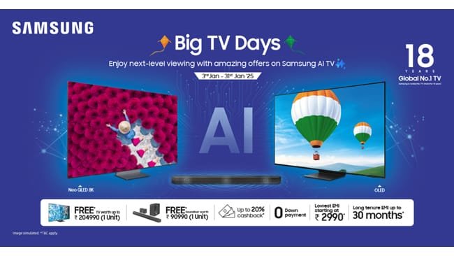 Samsung India Announces ‘Big TV Days’; Elevate the Future of Cinematic Experience with Exciting Offers on AI-Powered Premium TV Range